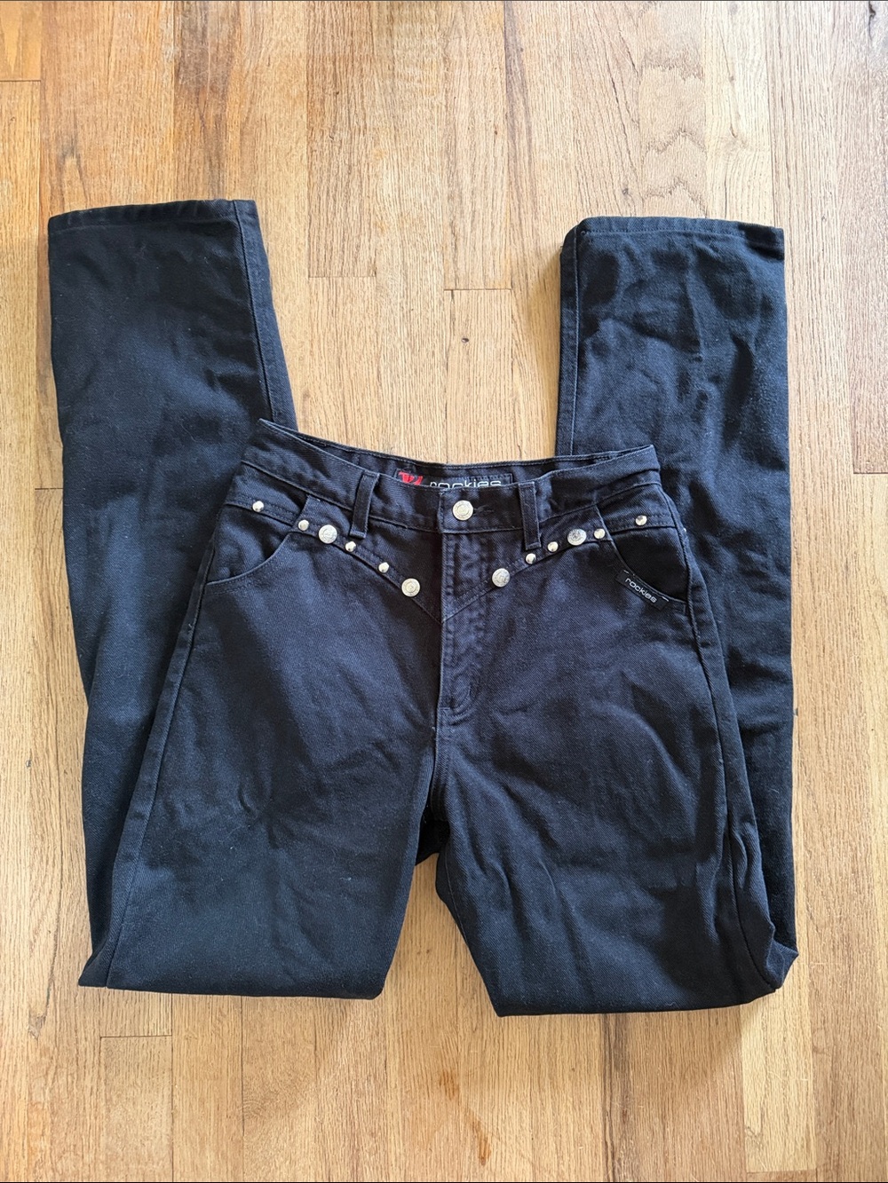 Vintage Western Rockies Studded High Rise Bareback Jeans Black Waist 26” - Picture 4 of 7